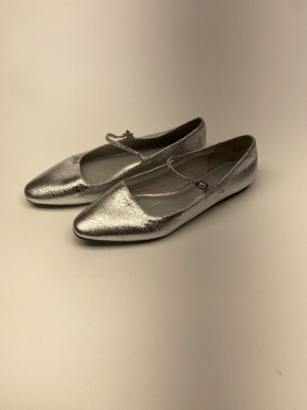Open Edit Womens Regina Mary Jane Pointed Toe Silver Flat Sz 10